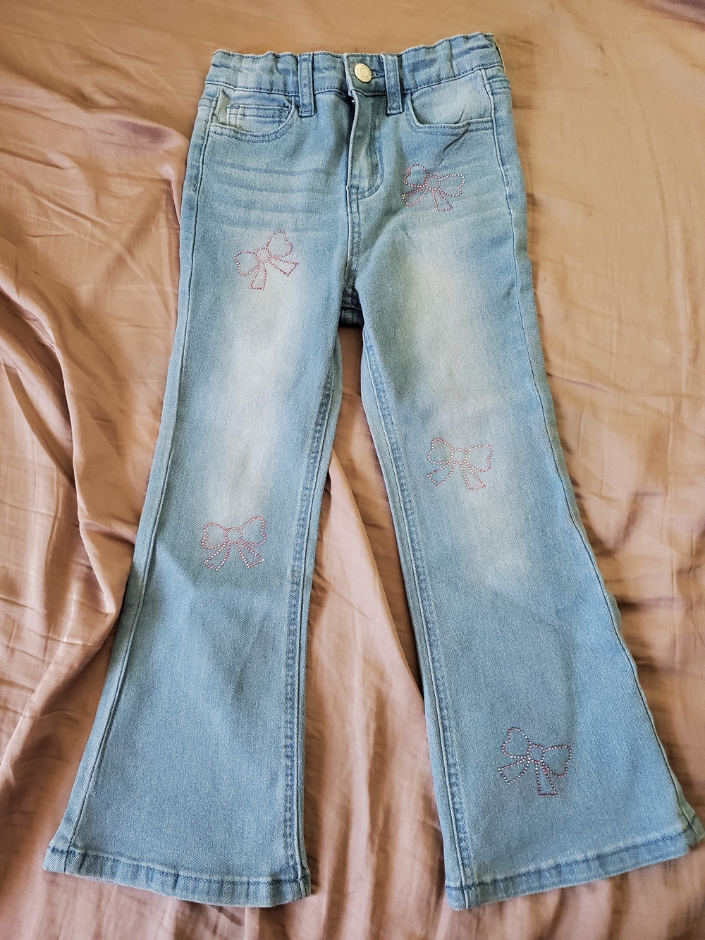 Light Blue Girls Bow Flare Jeans